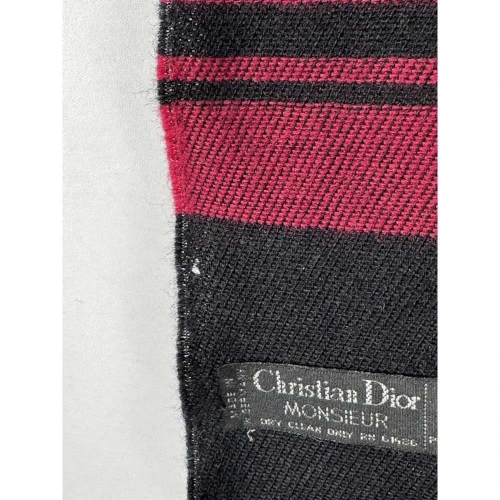Christian Dior Monsieur Men's One Size Black Burgundy 100% Wool Vintage Scarf